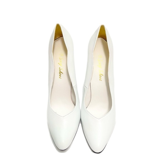 Vintage 1990s deadstock white vegan leather scalloped slip on stiletto heels - Picture 3 of 8